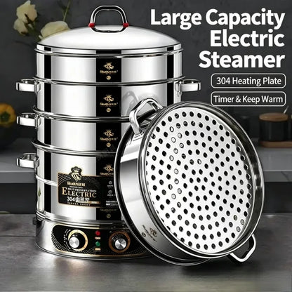 Composite Bottom 48CM Large Electric Food Steamers Thickened Healthy Cooker with Anti-Dry Burn for Home Commercial Kitchen 220V