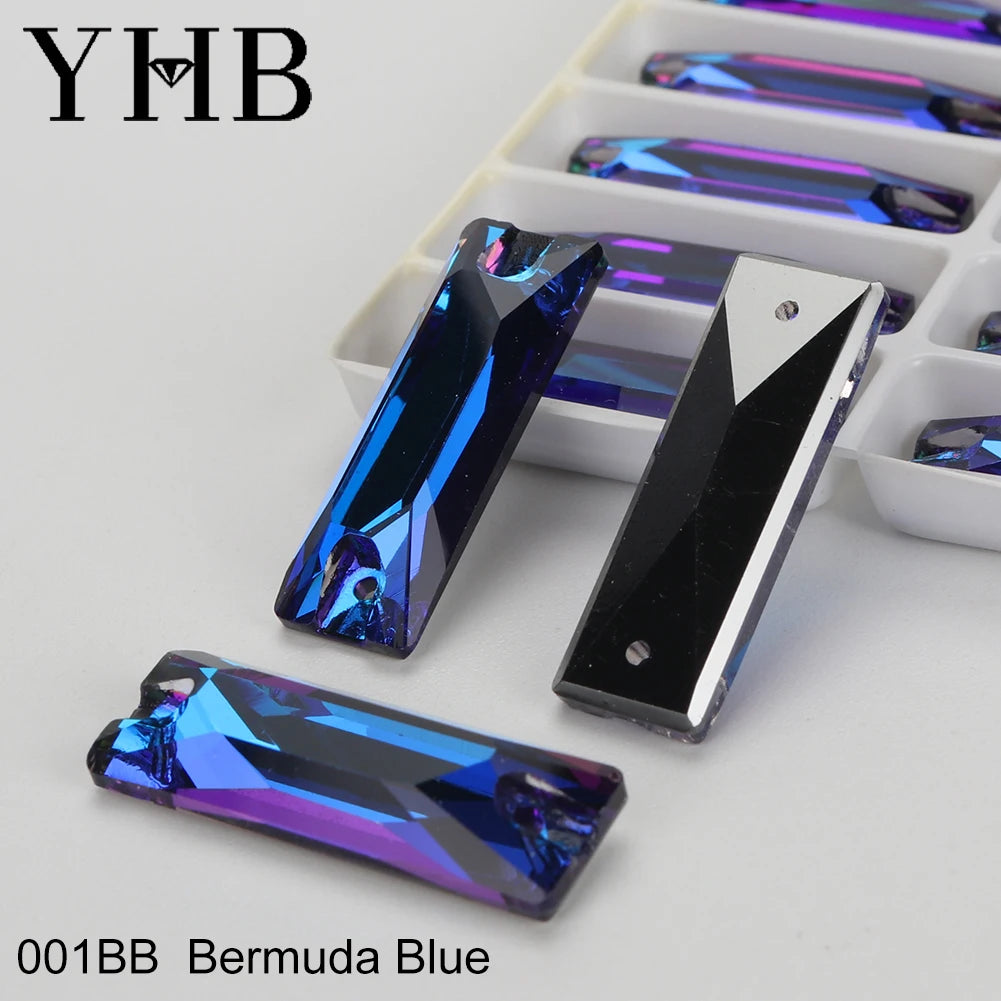 YHB Top Quality Cosmic Baguetee Glass Crystal AB Moonlight Sewing Stones Flatback Sew on Rhinestones For Garment Clothes Bags