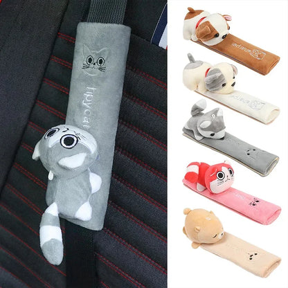 1Pcs Cute Cartoon Animal Plush Car Seat Belt Cover - Soft Comfortable Shoulder Protector Pad for Auto Interior