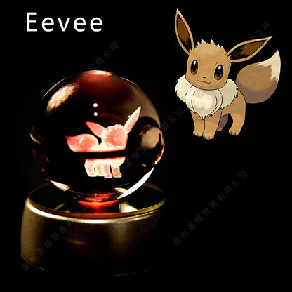 Pokemon Crystal Ball 3D Pikachu Gengar Mewtwo Night Light Lamp Pokeball 3D Glass Pokemon Crystal Ball Statue Kids Birthday Gift