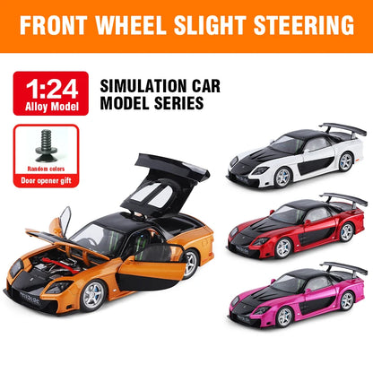 1/24 JDM RX-7 Street Version Die-Cast Model Car with Sound And Light Pull-Back Feature Miniature Ornament Vehicle Collection Toy