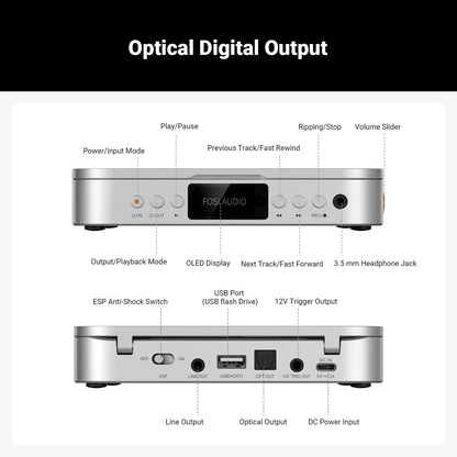 Fosi Audio Merak HiFi CD Player with Remote CS43131 DAC 210MW *2 Headphone Amp Supports USB Ripping USB Drive Input