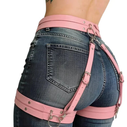Women's Fashion PU Leather Gothic Y2K Harness Belt Leg Belt Punk Adjustable Vintage Thigh Strap for Daily Travel Wear