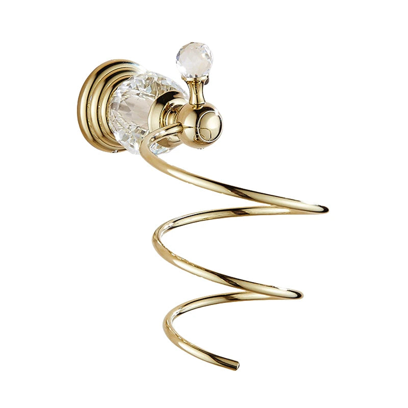 Luxury Gold Polished Brass Bathroom Accessories Set - Wall-Mounted Crystal Bath Hardware Collection