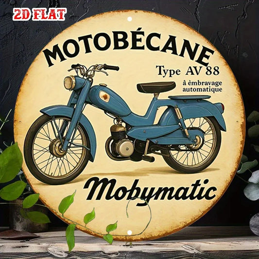 2D Flat 1pc  Motobecane Round Aluminum Sign,  Style Metal Tin Sign - Vintage Motorcycle Rustic Metal Wall Art, Classic Design 7.