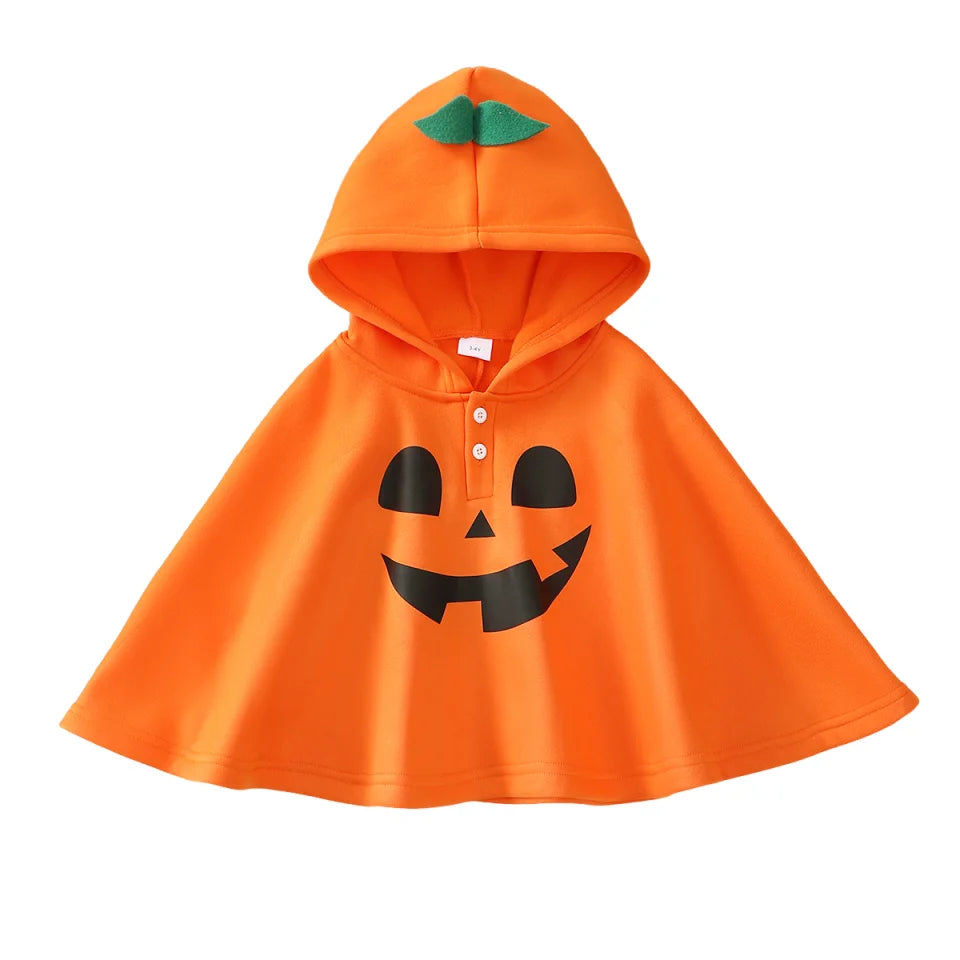 Kids Halloween Pumpkin Cape Hooded Cloak 3‑8 Years Toddler Baby Walking Costume Boys Girls Halloween Party Fancy Dress Up Outfit