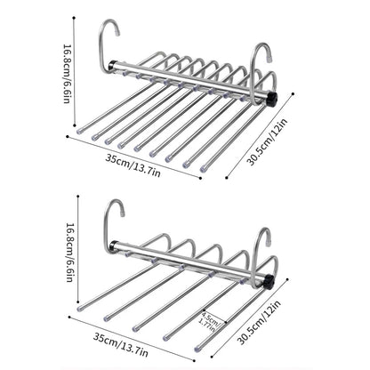 Stainless Steel Folding Pants Hanger – Multi-Layer Magic Clips & Retractable Space-Saving Organizer
