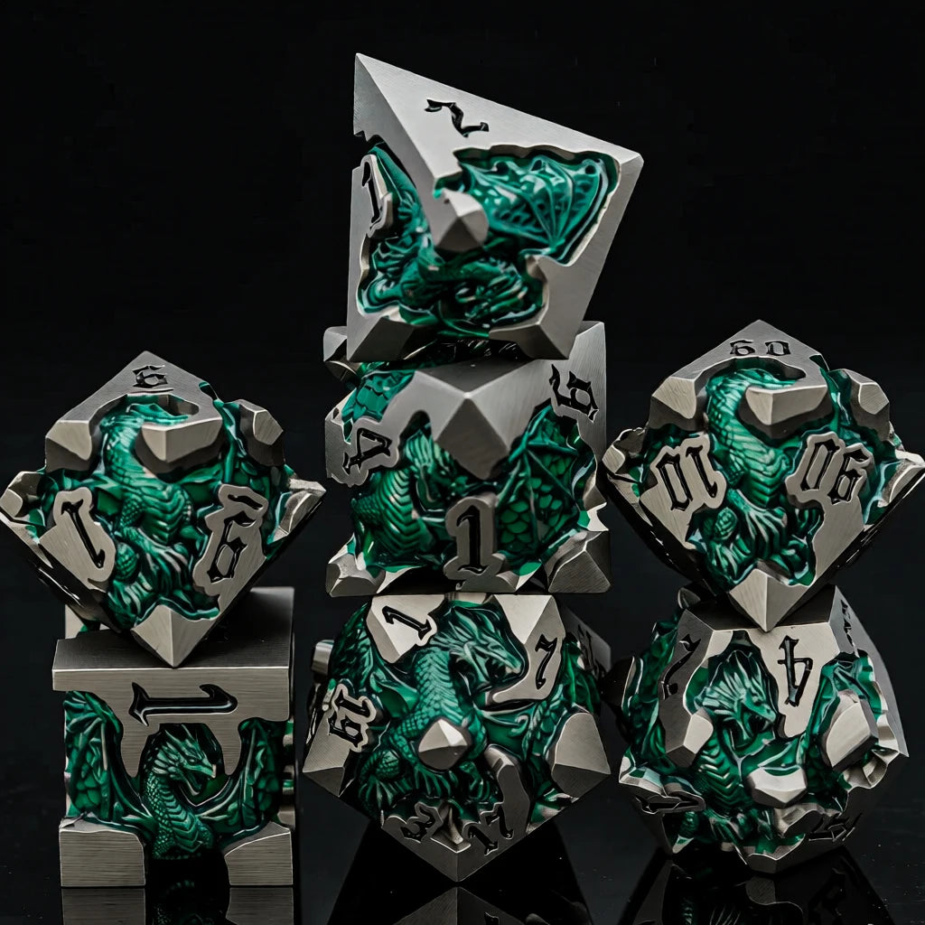 Dragon DND Metal Dice Set D6 D&D Dungeon and Dragon Pathfinder Table Role Playing Game Black Red RPG Polyhedral D20 D and D Dice