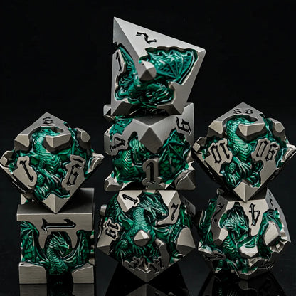 Dragon DND Metal Dice Set D6 D&D Dungeon and Dragon Pathfinder Table Role Playing Game Black Red RPG Polyhedral D20 D and D Dice