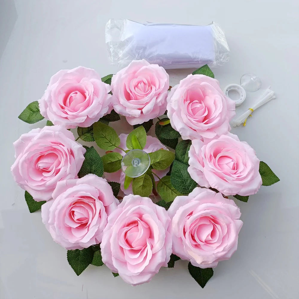 Wedding Car Decoration Set 9Pcs White Artificial Rose Flowers with 160cm Organza Ribbon Bridal Car Decor