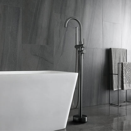 AITANA Luxury Black Brass Bathroom Faucet. Floor Standing Design with Simple 2 Handle Hot and Cold Bathtub and Dual-Mode Faucet