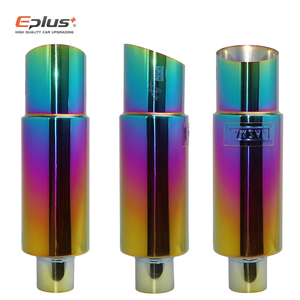 Stainless Steel Car Exhaust Pipe Straight drum Muffler Tail Pipe High Quality Universal O.D 51 57 63mm Outlet 89mm Length 370mm