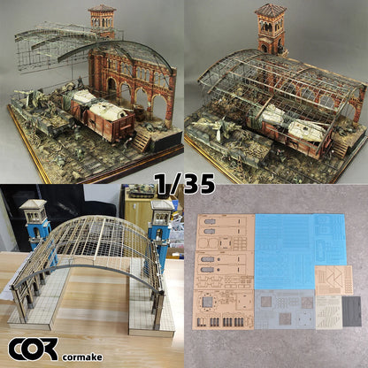 Assembly Architectural Model Miniature Sand Table Building Bungalow Railway Station Ticket Office Diorama Scale Model Kit 1/35
