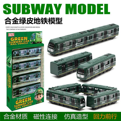 44cm alloy green leather subway bus train high-speed rail car 4-section magnetic connection model children's toy collection gift