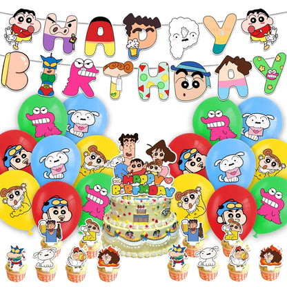 Crayon Shin-chan Birthday Party Disposable Paper plate Cake Topper Hanging Flag Crayon Shin-chan Balloon Birthday Decorations