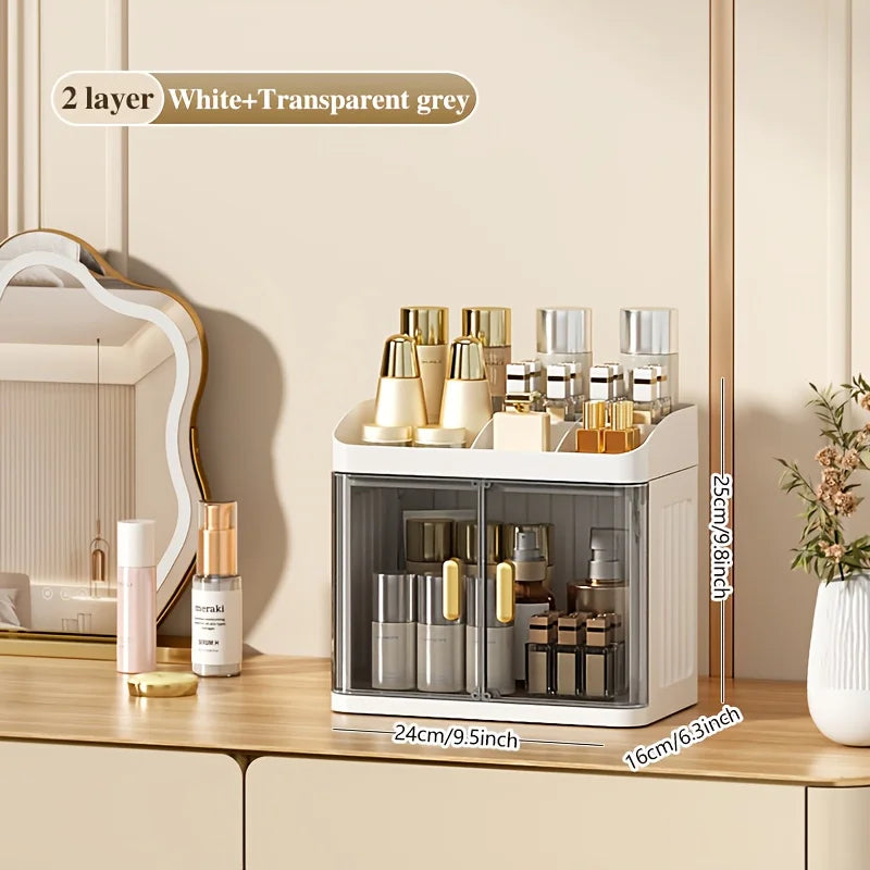 1pc Cosmetic Storage Box, Transparent Door Display Cabinet with Lipstick Holder, Magnetic Closure Design.