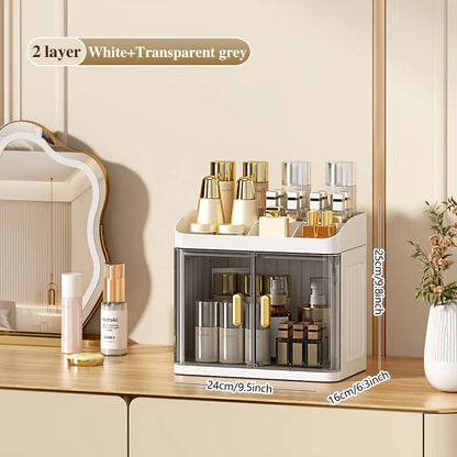 1pc Cosmetic Storage Box, Transparent Door Display Cabinet with Lipstick Holder, Magnetic Closure Design.