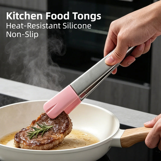 Joie Silicone Food Tongs Stainless Steel Kitchen Tongs Heat Resistant Non‑Slip Anti‑Scald Cooking Clips for Baking Steak Frying