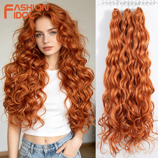 FASHION IDOL Angelina Hair Synthetic Body Wave Crochet Hair For Women 24 Inch Braid Hair Ombre Orange Braiding Hair Extensions