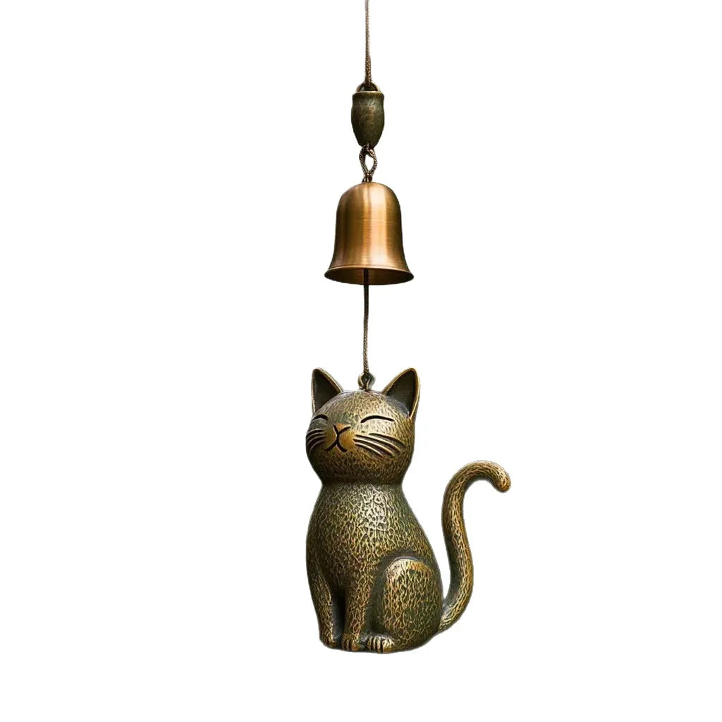 Cat Wind Chime Antique Copper Brass Cat Wind Chime Door and Window Decoration Outdoor Courtyard Decoration