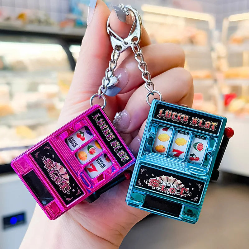Mini Gambling Slot Machine Key Chains Creative Arcade Pocket Fruit Lucky Jackpot Gadget Antistress Toy Funny Games Keychain Ring