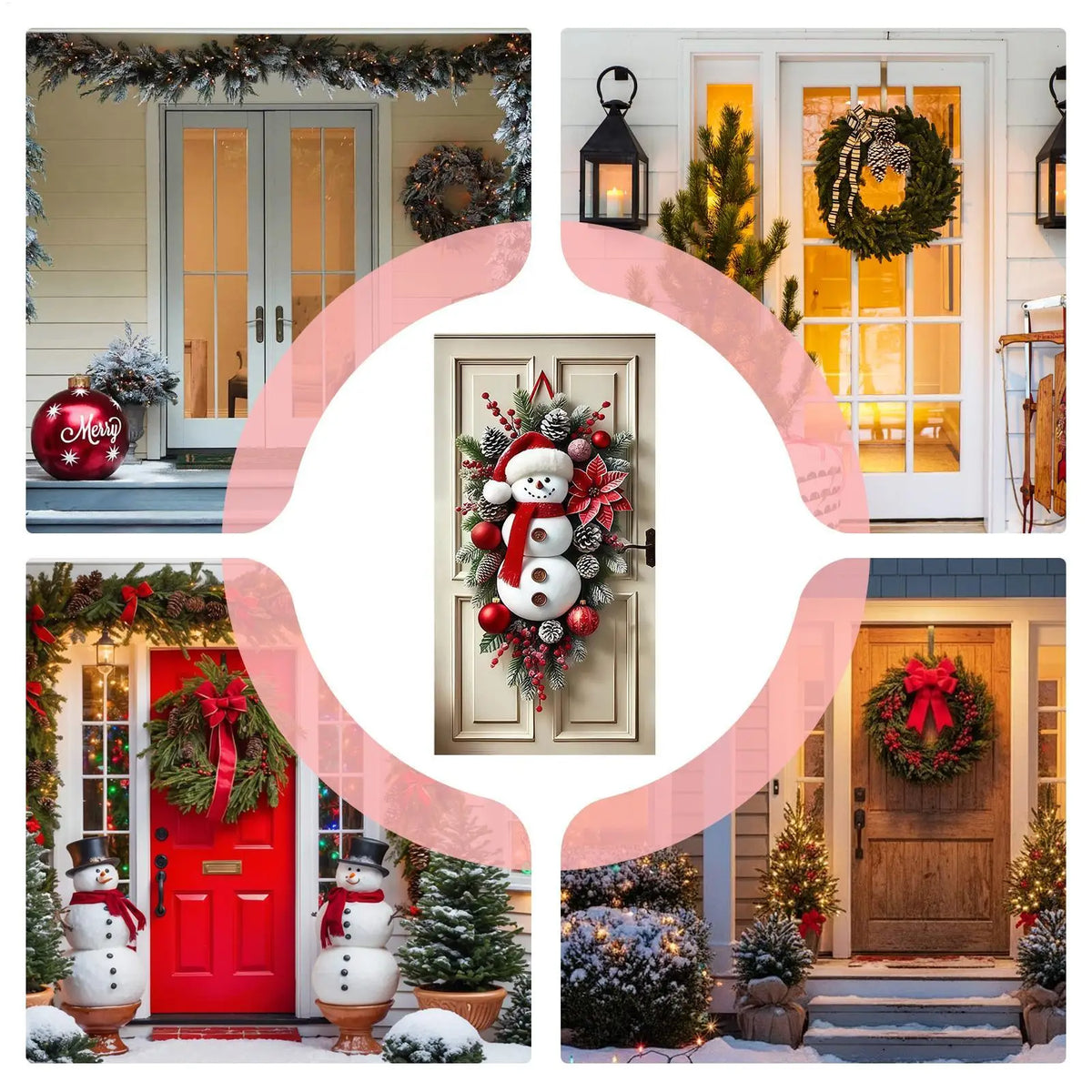 Winter Snowman Christmas Wreath Door Decoration Hanging Door Banner Winter Cute Outdoor Snowman Backdrop Christmas Decoration