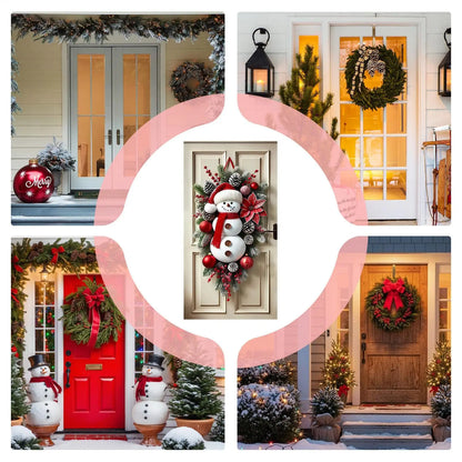 Winter Snowman Christmas Wreath Door Decoration Hanging Door Banner Winter Cute Outdoor Snowman Backdrop Christmas Decoration