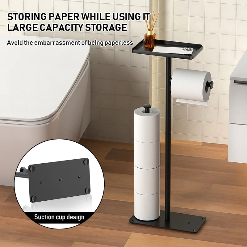 Vertical Toilet Paper Holder with Shelf, Toilet Paper Storage, Multi Roll Paper Storage Rack, Bathroom, Black, Bathroom Storage