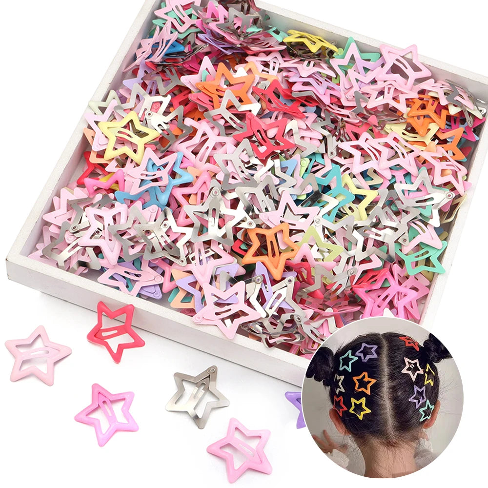50pcs/lot Metal Colorful Kids BB Hair Clips Y2K Star Hair Clips For Broken Hair Clip Bangs Hair Clip Girls Y2K Style Hair Clips