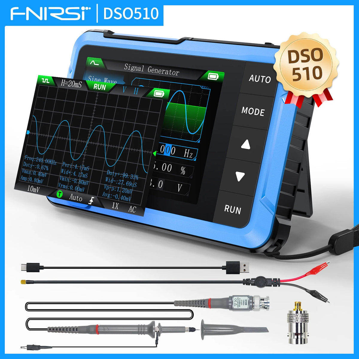 FNIRSI New DSO510 DSO152 DSO153 Mini Handheld Digital 2 IN 1 Oscilloscope Portable 48MS/s 10MHz Bandwidth Electronic Repair Tool