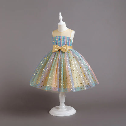 1-10 Years Baby Girl Clothing Rainbow Sequins Dress For Christmas Halloween Brithday Party Kid Girl Wedding Princess Dresses