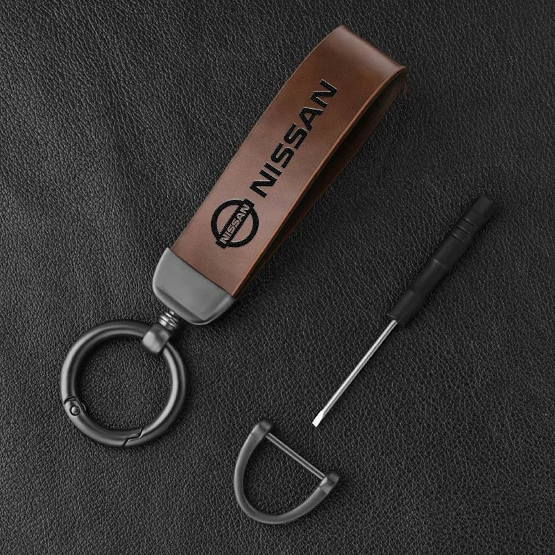 Vintage Leather Car Keychain Key Ring Pendant Fit For Nissan Sylphy N7 Qashqai J10 J11 Note Teana Navara Juke GTR 350Z Patrol Ti