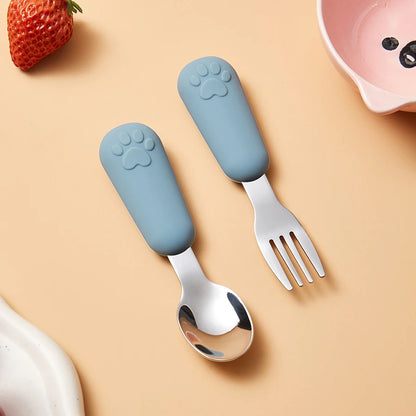 304 Stainless Steel Tableware Spoon Bears Paw Style Short Handled Fork Spoons, Learning to Eat, Small Auxiliary Training Spoons
