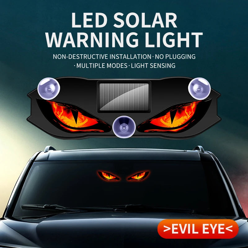 Solar Wireless Car LED Demon Eye Decorative Light Dynamic Eyes Windshield Rear Window Warning Atmosphere Lamp Auto Accessory