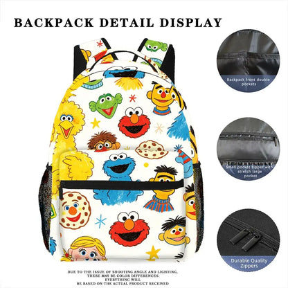 Sesame Street Full Print Backpack Elmo Cookie Monster Cartoon School Bag Daypack Large Capacity Outdoor Travel Bookbag Gift