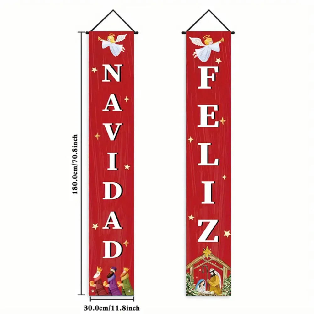 Christmas New Year Decorations Couplet Santa Snowman Door Banner For Home 2025 Xmas Hanging Ornaments Navidad Gift New Year 2026