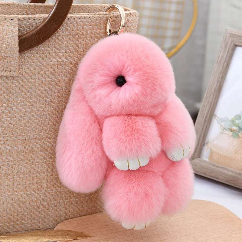 Fashion  Pendant Bag Car Charm Tag Cute Mini Rabbit Toy Doll Real Fur Monster Keychains 100% Real Genuine Rex Rabbit Fur Keychai