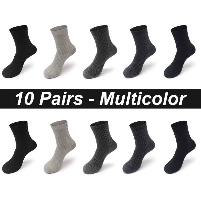 High Quality 10 Pairs/lot Men Bamboo Fiber Socks Breathable Compression Long Socks Business Casual Male Large size 38-45