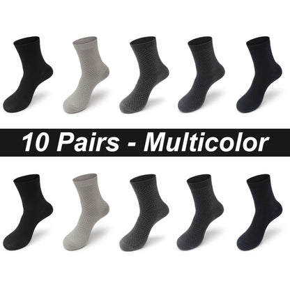 High Quality 10 Pairs/lot Men Bamboo Fiber Socks Breathable Compression Long Socks Business Casual Male Large size 38-45