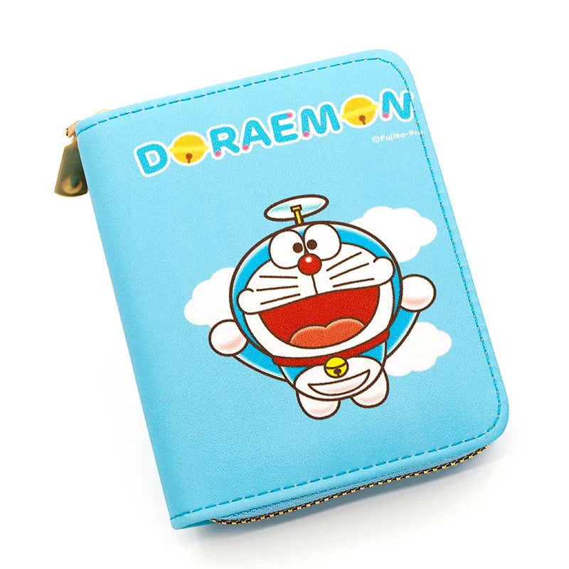 New Doraemon cute cartoon printed zipper coin purse mini short wallet PU leather business card holder coin bag girl student gift