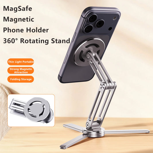 Foldable Portable 360° Rotation Phone Holder Stand Magnetic Cell Phones Tripod Mount For Magsafe iPhone 17 16 15 Pro Max Xiaomi
