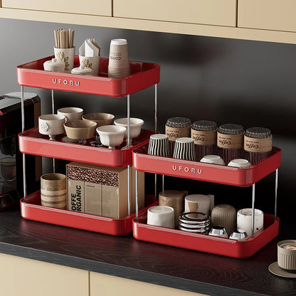 UFORU Kitchen and Multi-Function Drain Cup Rack in Ancient Home Tea Cup Storage Rack with Double Layer Large Capacity Organizer