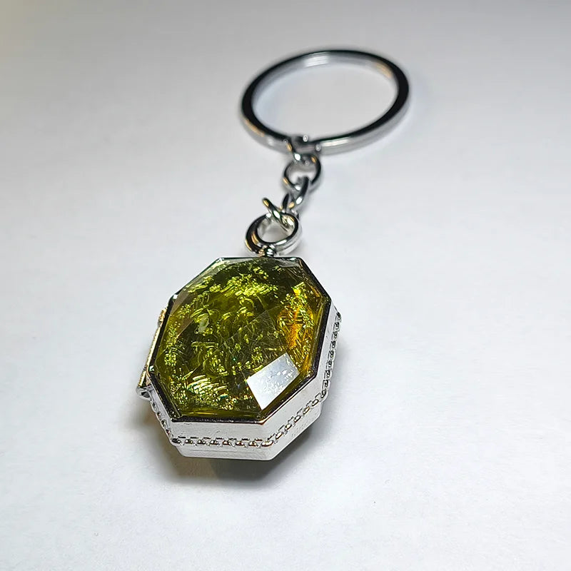 Sparkle Gem Keychain Multi-Faceted Green/Yellow Crystal Bling Metal Rim Sparkle Unique Anti-Loss Design for Keys Bags Purse Gift