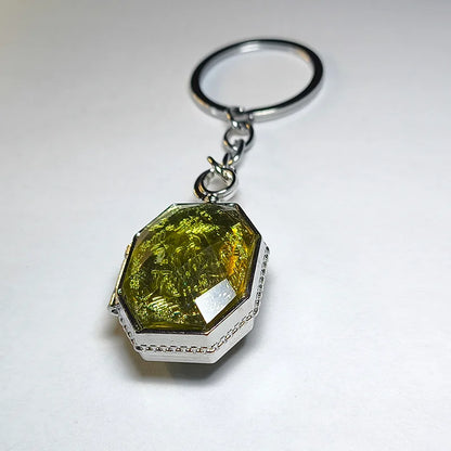 Sparkle Gem Keychain Multi-Faceted Green/Yellow Crystal Bling Metal Rim Sparkle Unique Anti-Loss Design for Keys Bags Purse Gift