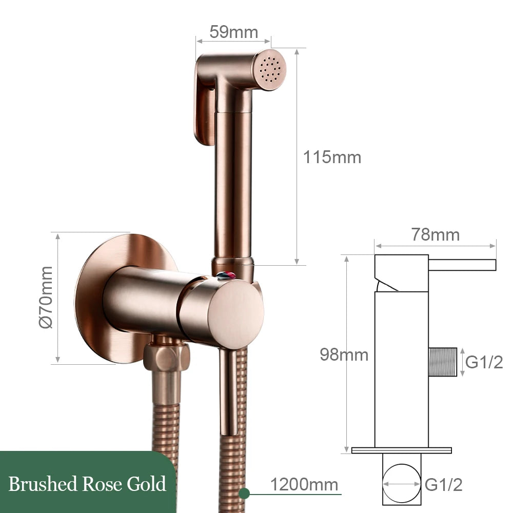 Brushed Rose Gold Bidet Sprayer Faucet Bathroom Mixer Wall Mounted Hot Cold Water With Hose Smesiteli