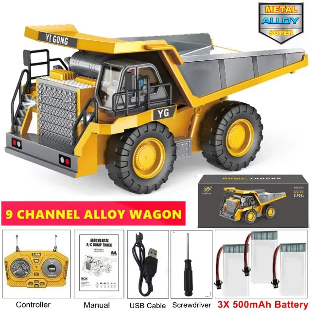 Oike 4WD Remote Control Excavator Alloy Dump Truck Bulldozer Radio Model RC Car Construction Vehicle with Lights Sound Toy Gift