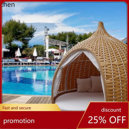 CZ Rattan Round Bed Outdoor Balcony Homestay Birdcage Nest Bed Courtyard Sunshade Sofa