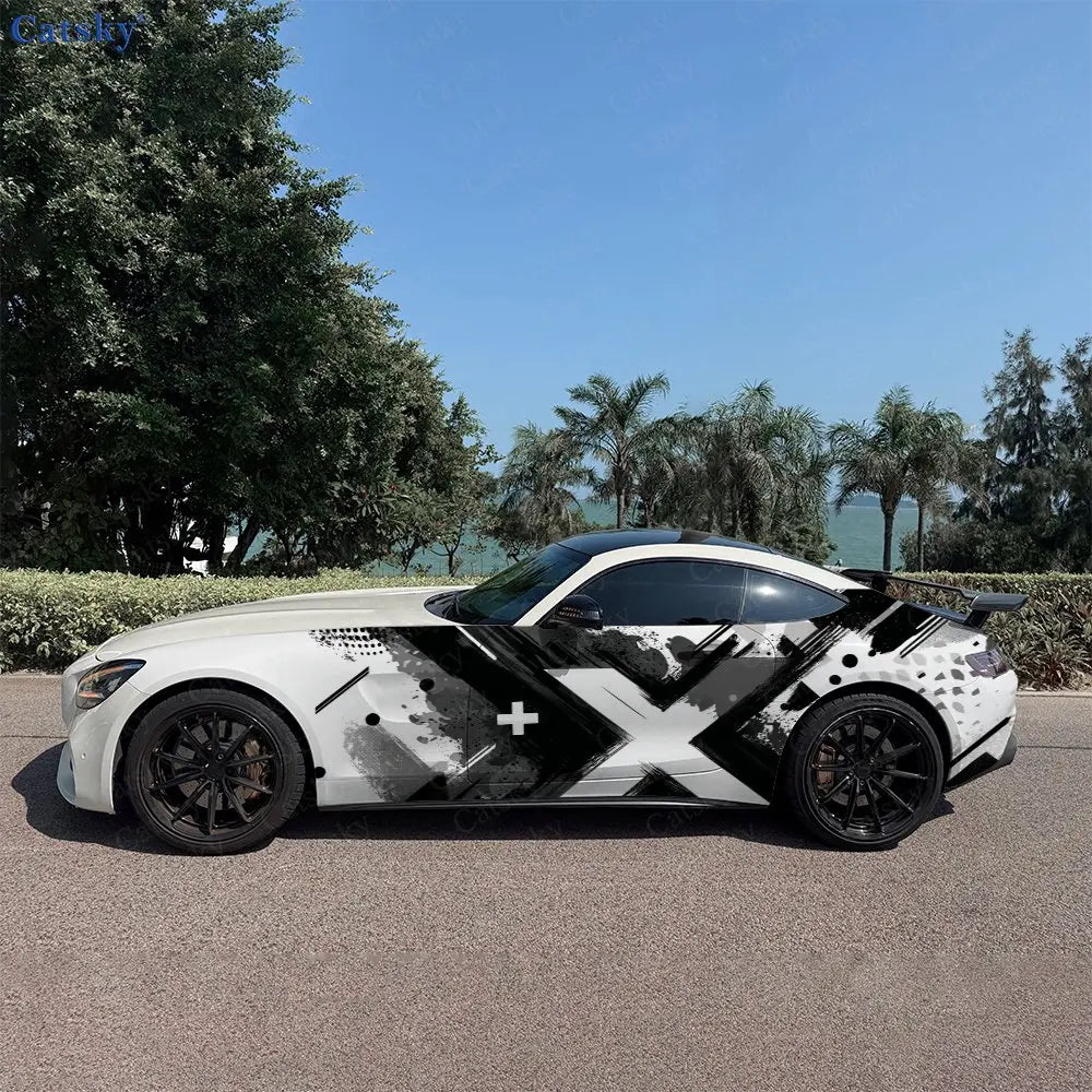 2pcs Ink Wash Cross Car Side Wraps, Self-Adhesive PVC Waterproof & Scratch-Resistant Stickers, Car Accessory Gift
