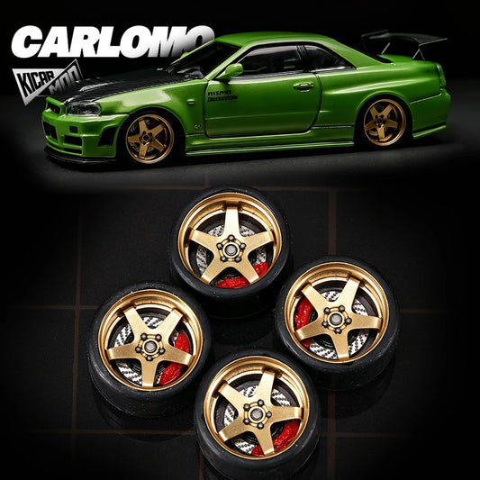 Carlomo 1/64  Alloy Model Car Series S-2 Wheel Bearings Ultra Smooth Rolling 9.5mm with Tires for Tomica Modified (4pcs 1set)