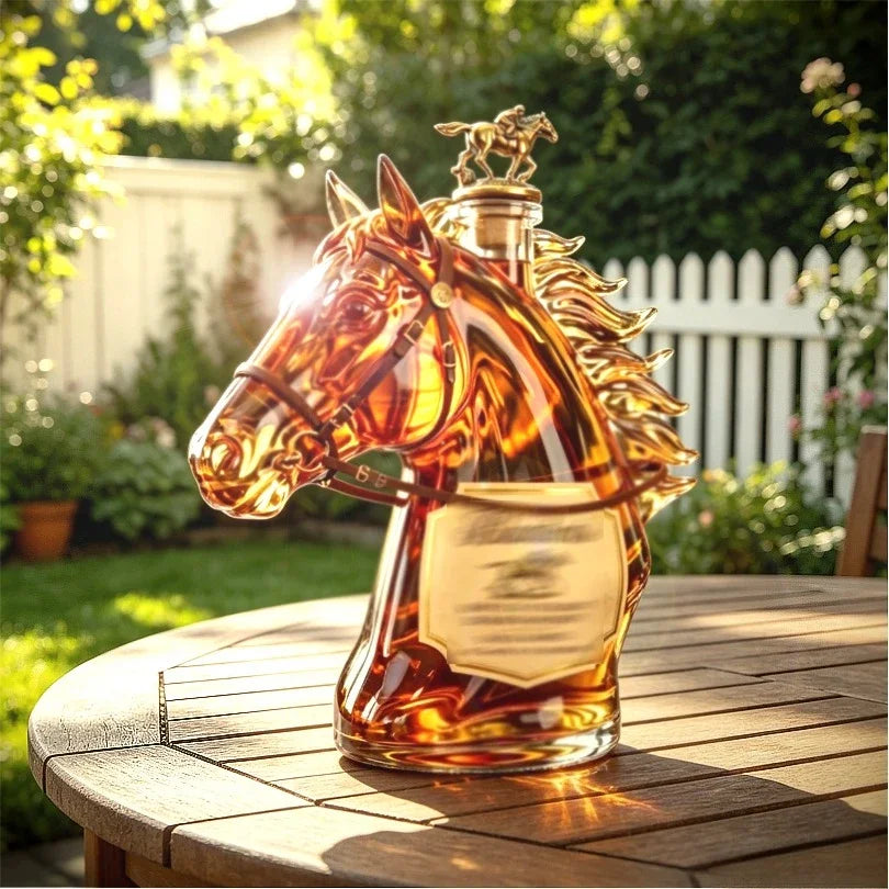 Handmade Horse Head Bourbon Whiskey Dispenser, Decorative Empty Wine Container for Kitchen Cabinet Display & Whisky Collection